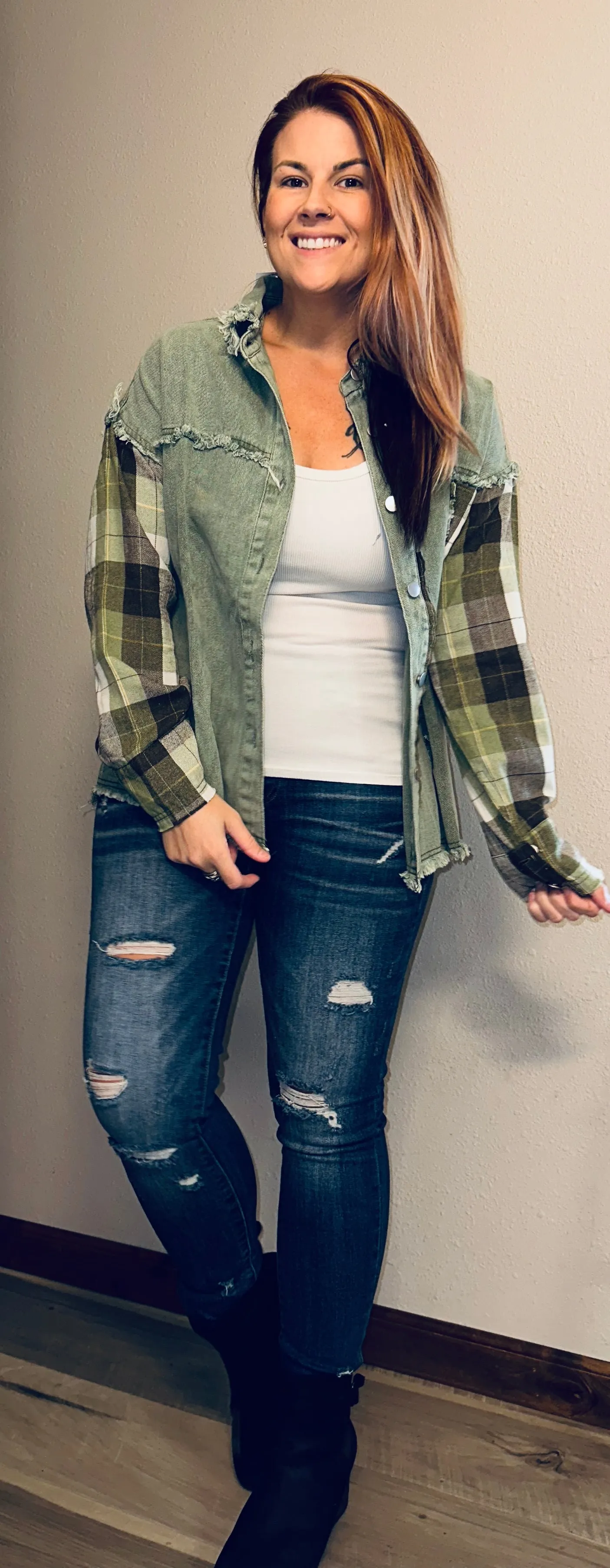 Olive Frayed Shacket