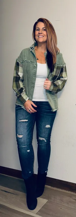 Olive Frayed Shacket