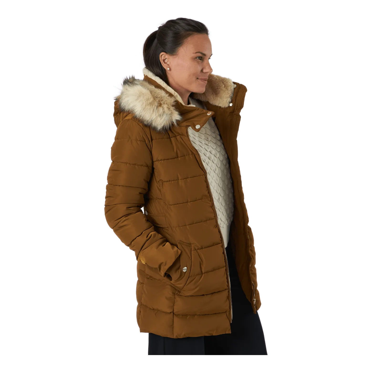 Onlcamilla Hood Fur Coat Otw Breen
