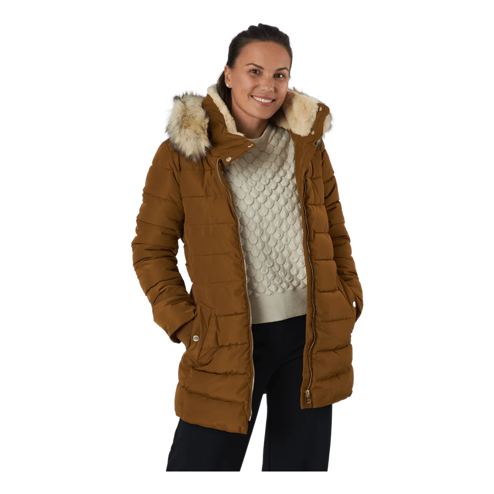 Onlcamilla Hood Fur Coat Otw Breen