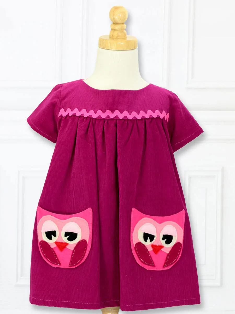 OWL - Girls Dress Pattern - Owl Applique Pockets