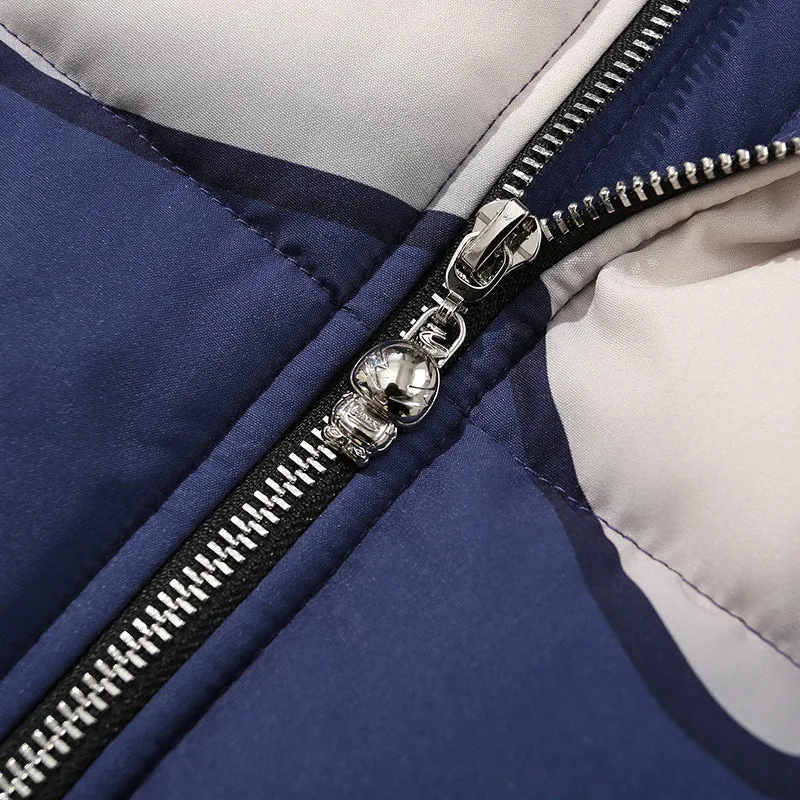 Pentagram Print Stand Collar Padded Coat