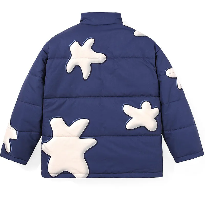 Pentagram Print Stand Collar Padded Coat