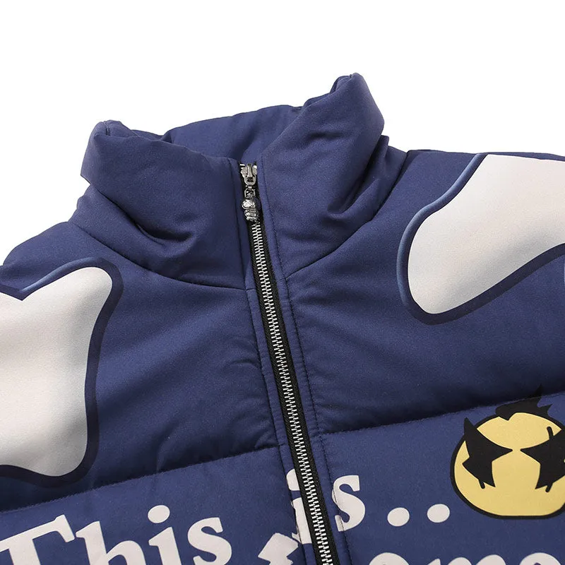 Pentagram Print Stand Collar Padded Coat