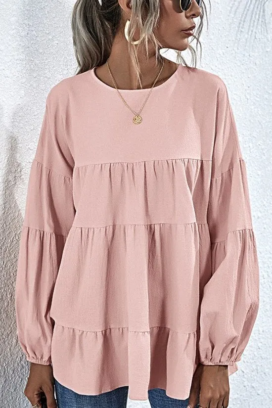 Pink Babydoll Long Sleeve Top