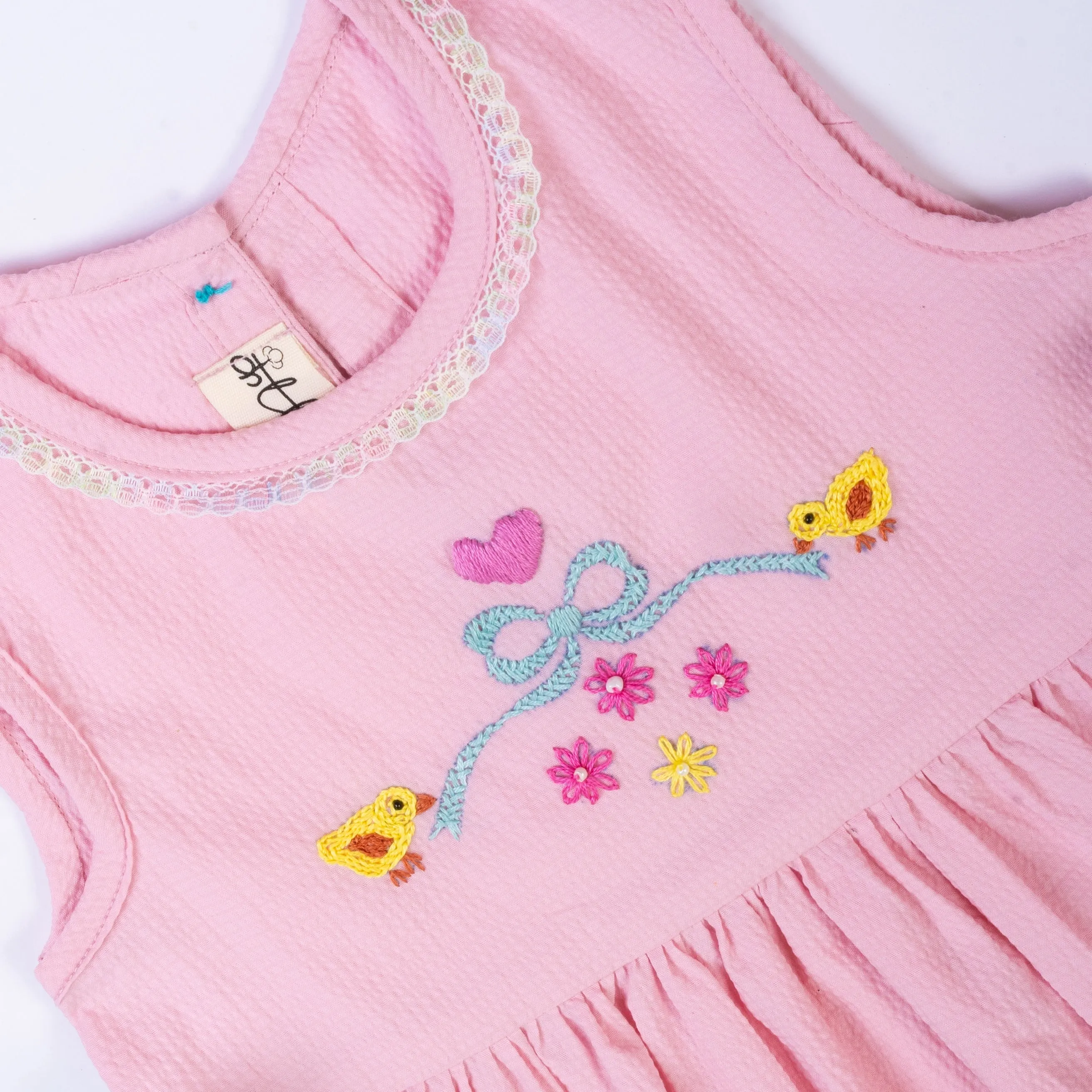 Pink Duck Bow Embroidered Emma Dress