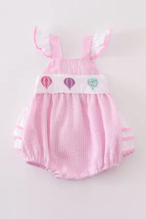 Pink seersucker hot air balloon embroidery girl bubble