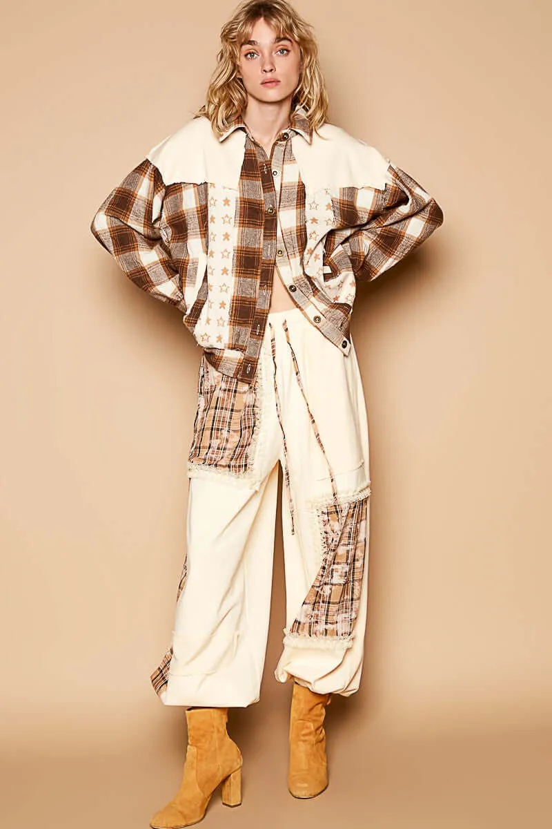 Plaid & Star Patchwork Contrast Shacket