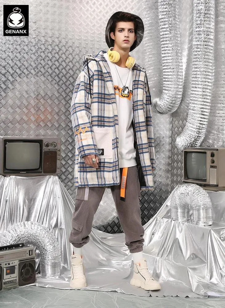 Plaid Print Front Zipper Hooded Padded Coat