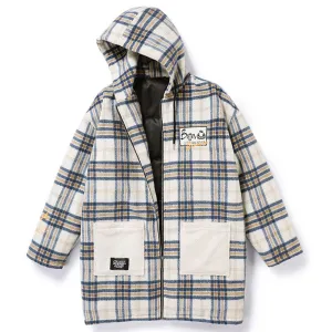 Plaid Print Front Zipper Hooded Padded Coat