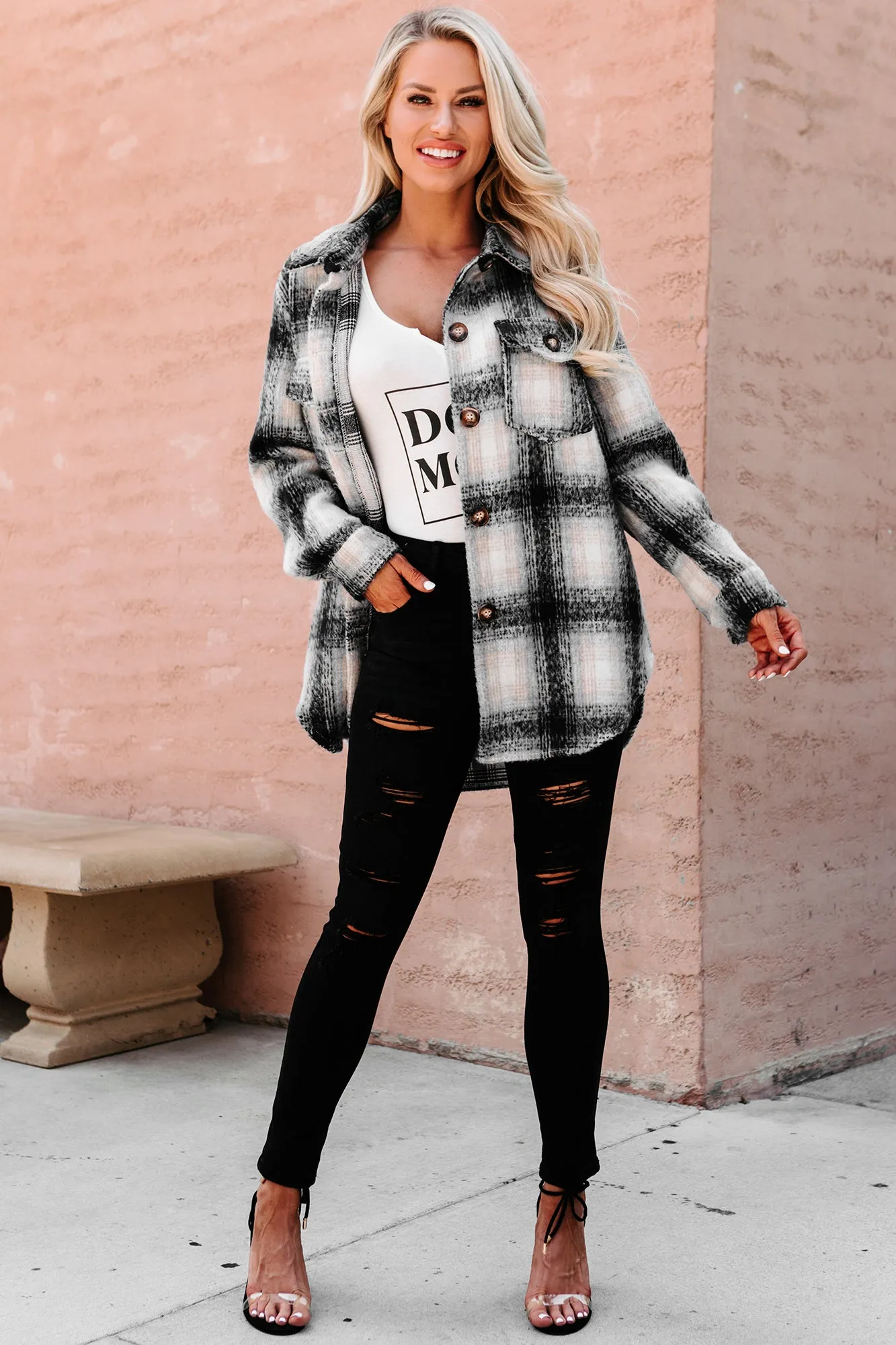 Plaid Timing Oversized Plaid Shacket (Black)