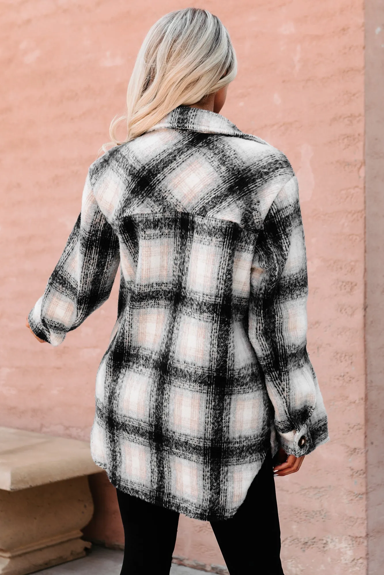 Plaid Timing Oversized Plaid Shacket (Black)