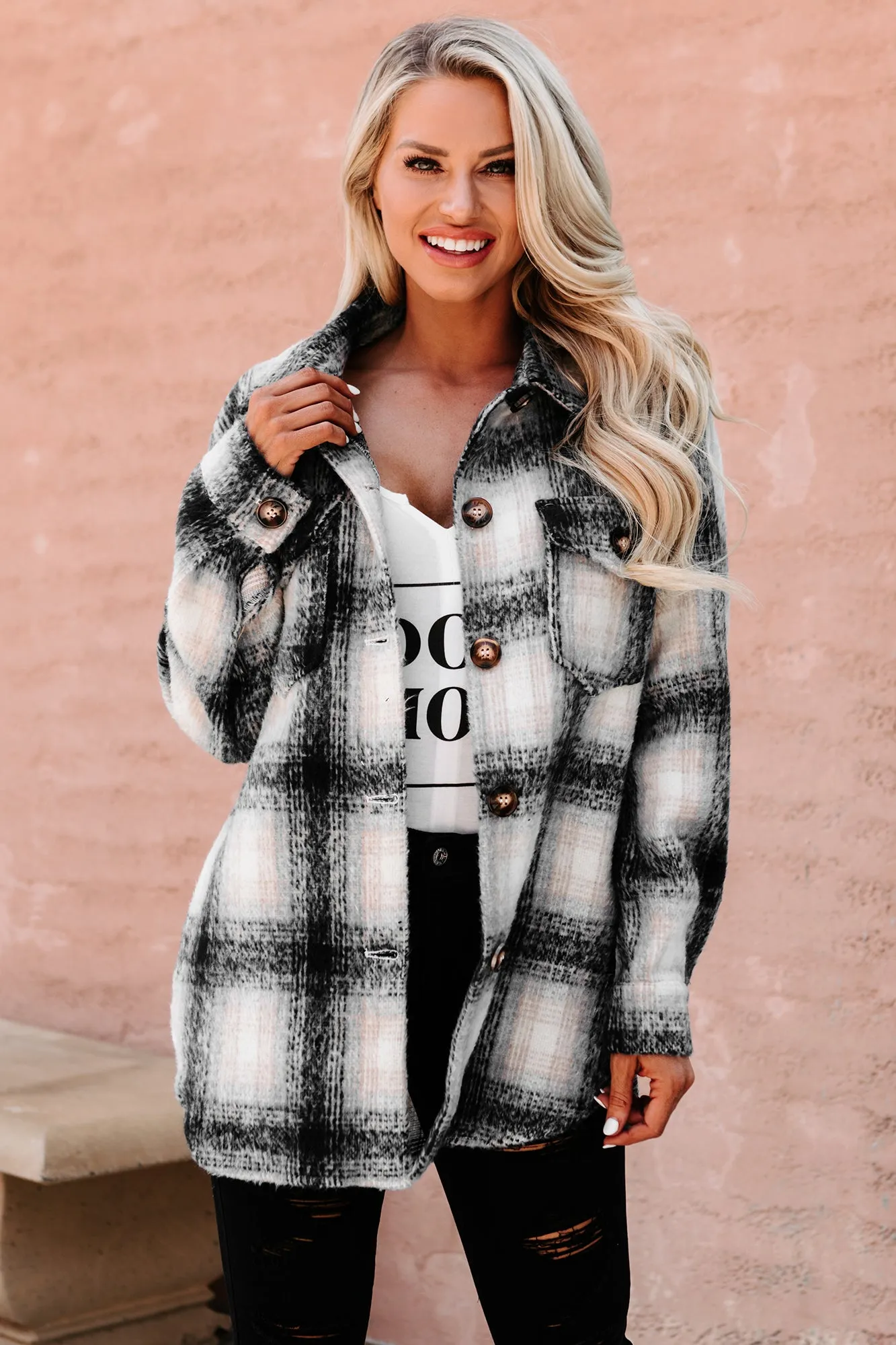 Plaid Timing Oversized Plaid Shacket (Black)
