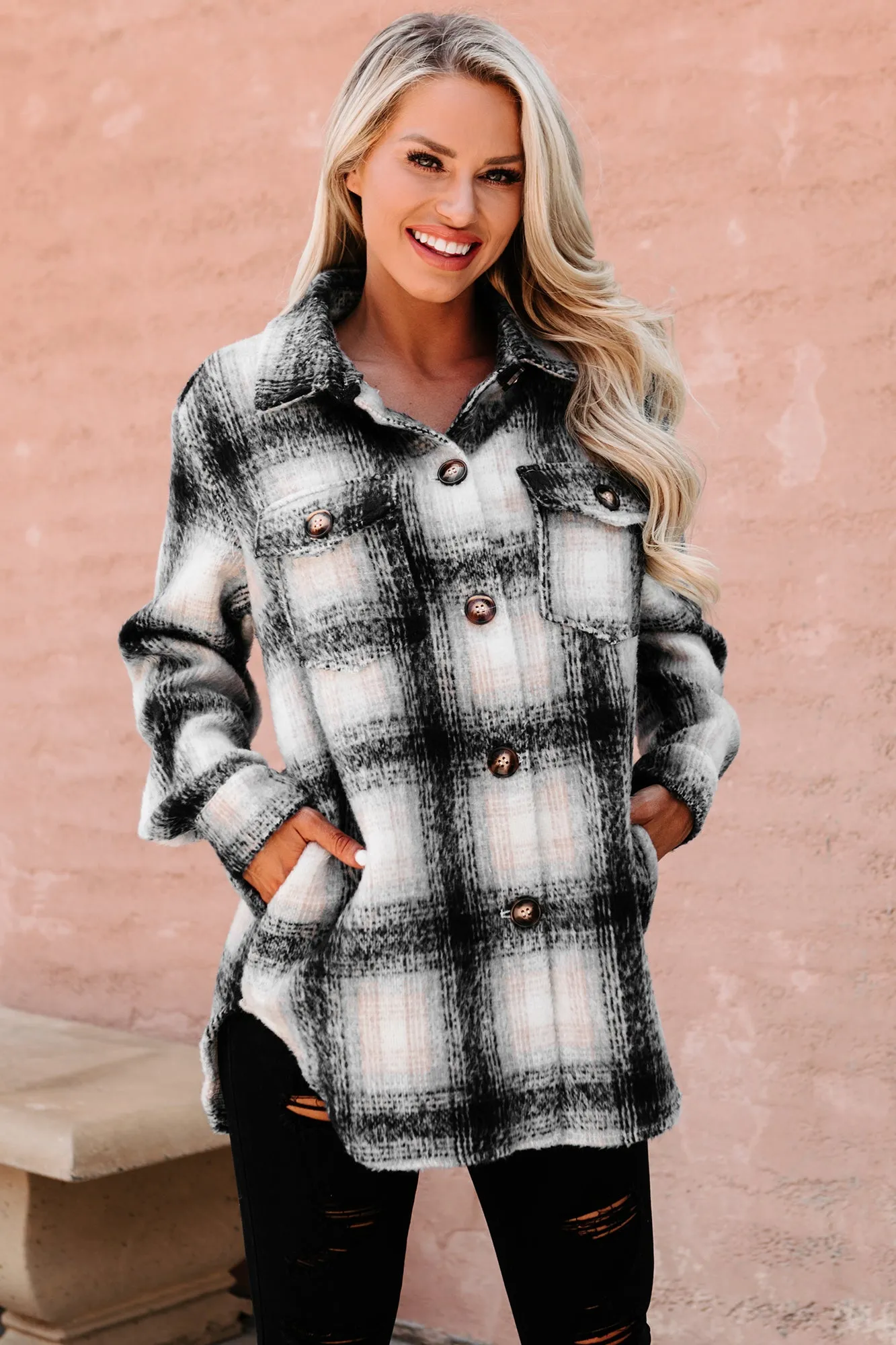 Plaid Timing Oversized Plaid Shacket (Black)