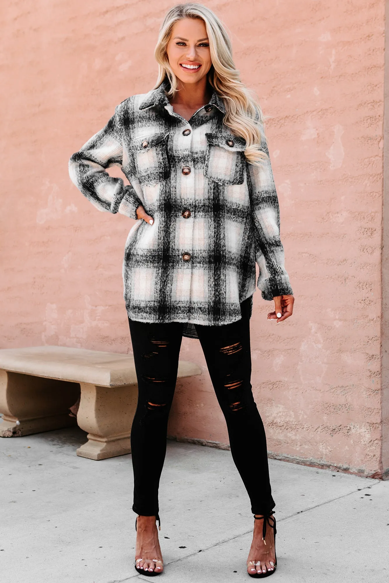 Plaid Timing Oversized Plaid Shacket (Black)