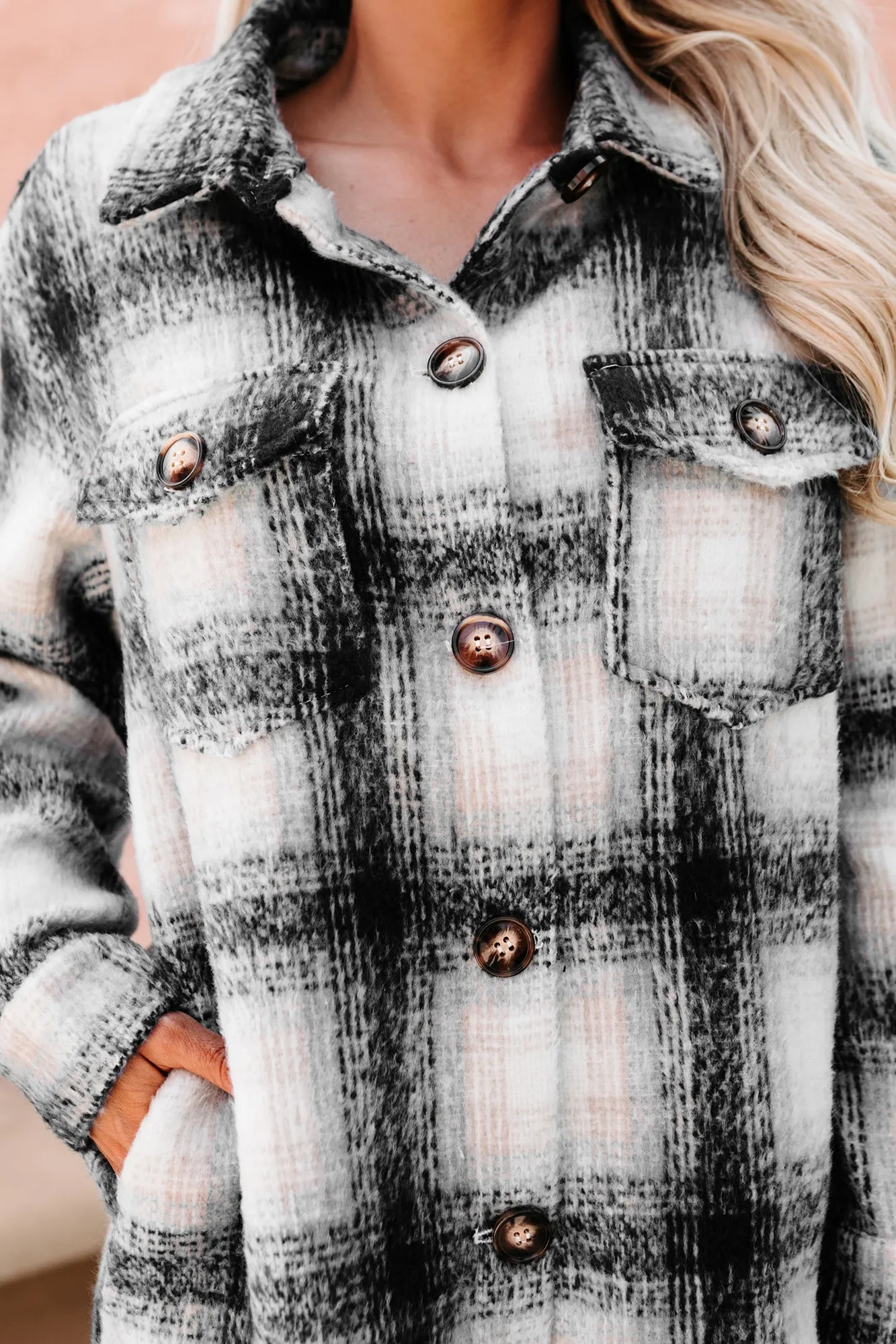 Plaid Timing Oversized Plaid Shacket (Black)