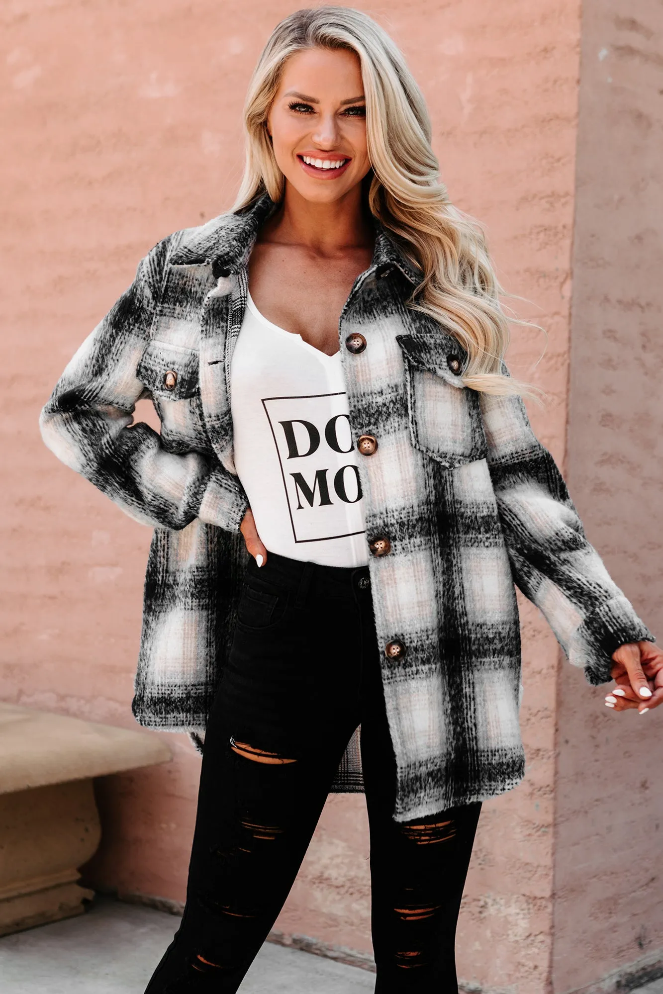 Plaid Timing Oversized Plaid Shacket (Black)