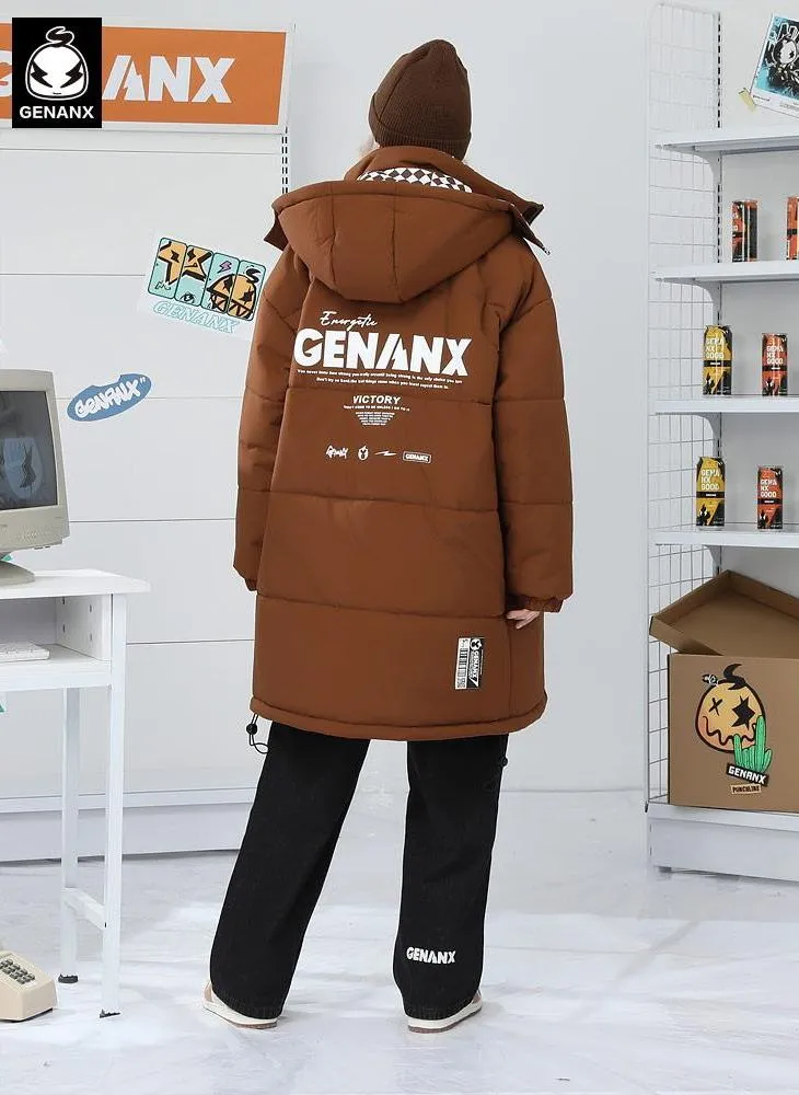 Plain Checkerboard Print Long Padded Coat