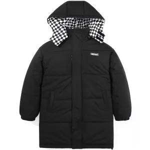 Plain Checkerboard Print Long Padded Coat