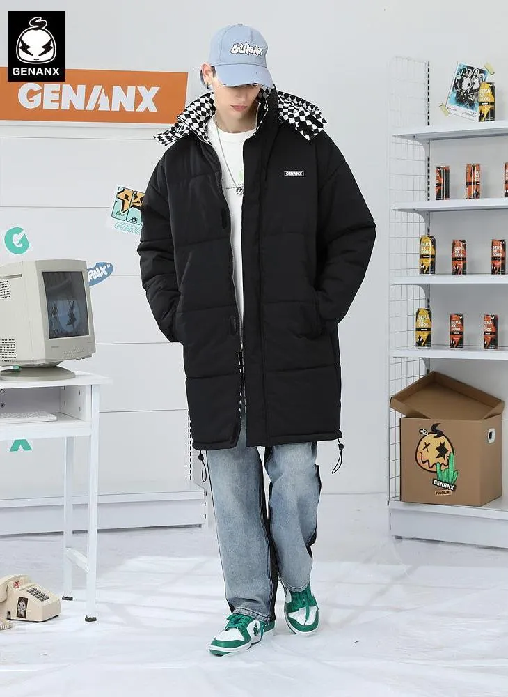 Plain Checkerboard Print Long Padded Coat