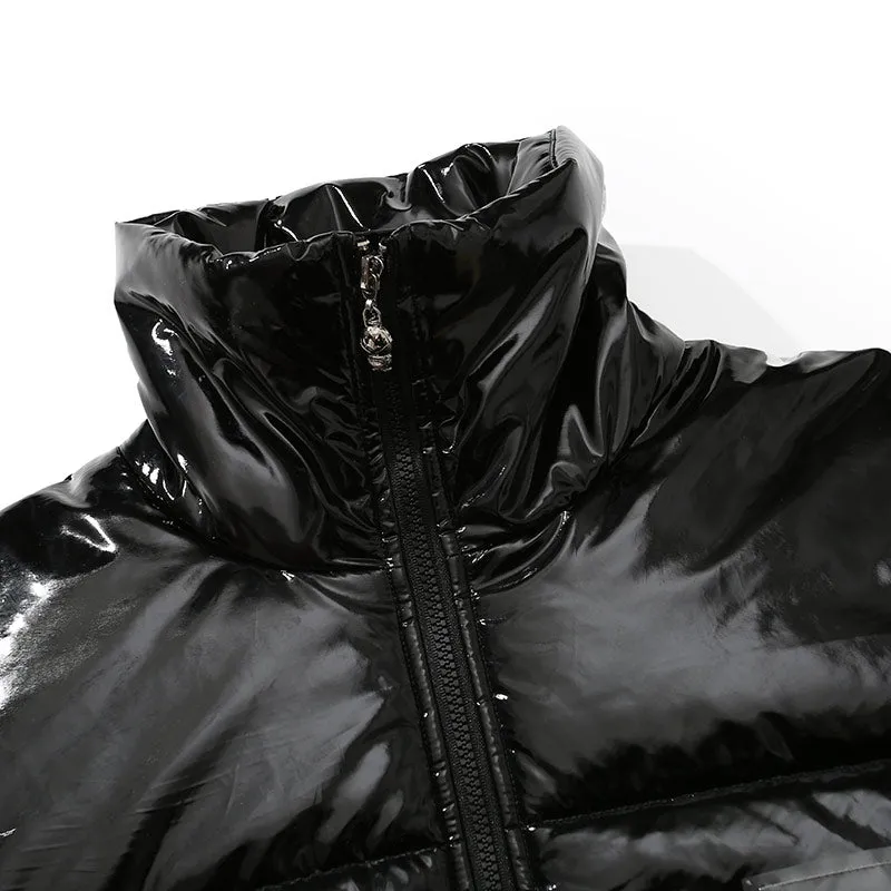Plain Glossy Patchwork Padded Coat