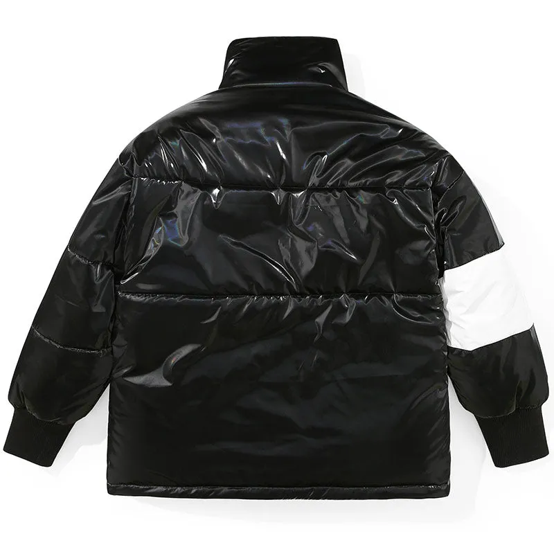 Plain Glossy Patchwork Padded Coat
