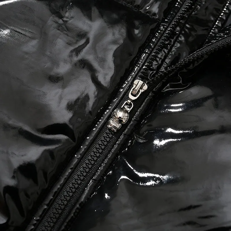 Plain Glossy Patchwork Padded Coat