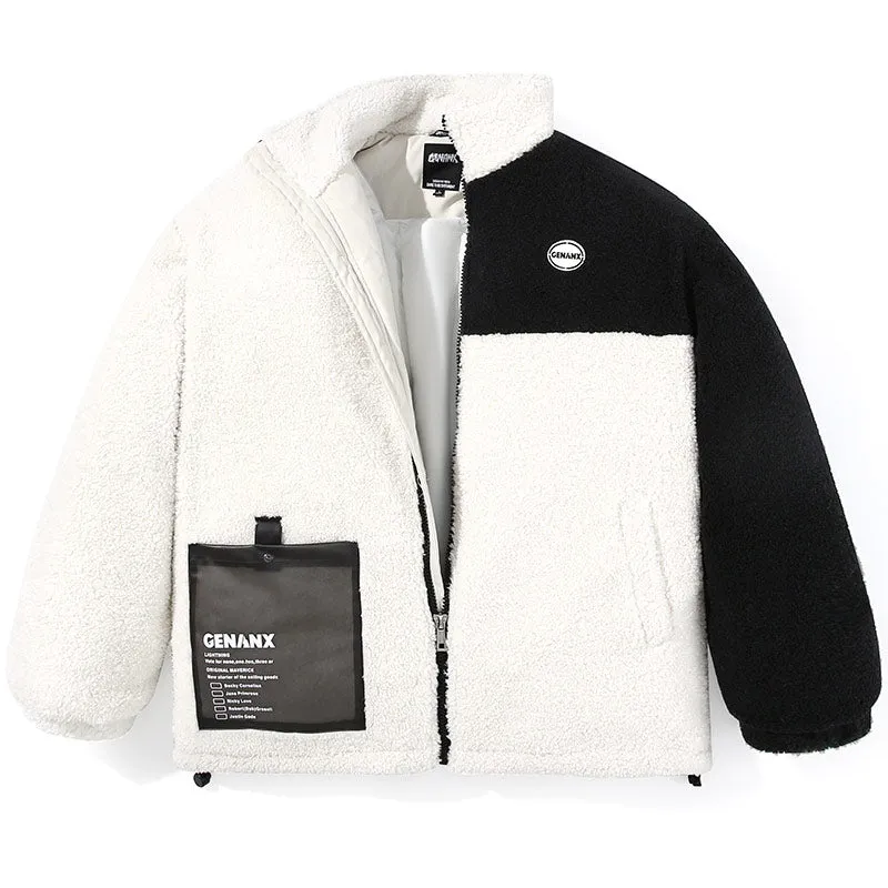 Pocket Stand Collar Fleece Padded Coat