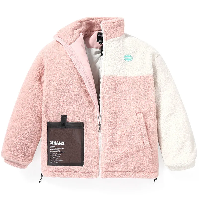 Pocket Stand Collar Fleece Padded Coat