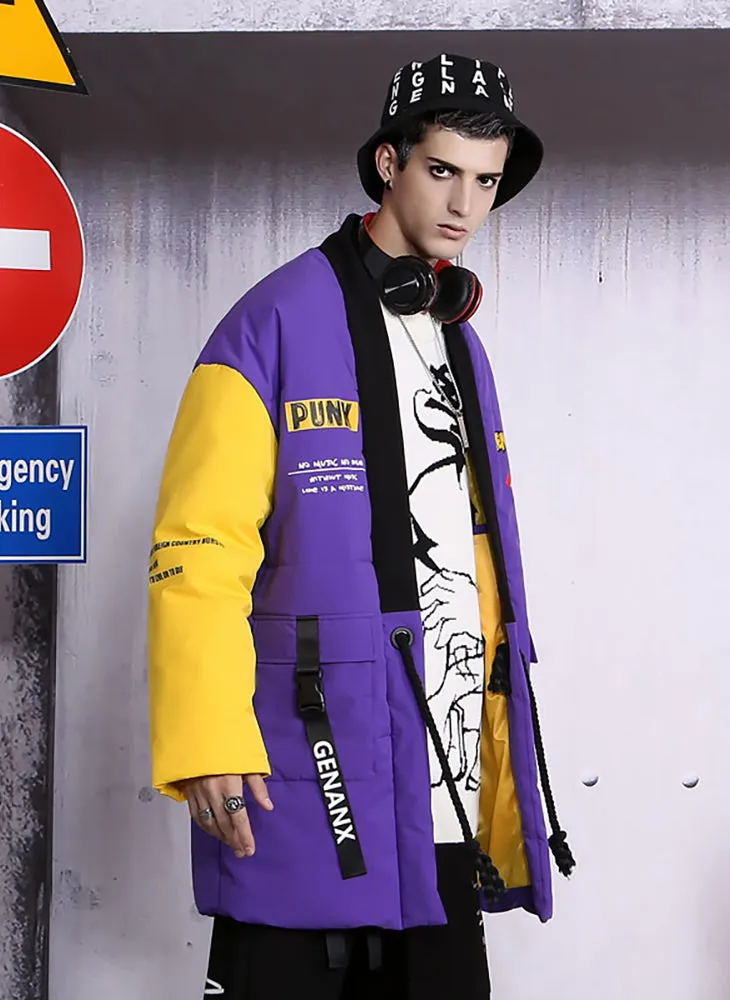 Purple Street Spliced Multi Pockets Padded Coat