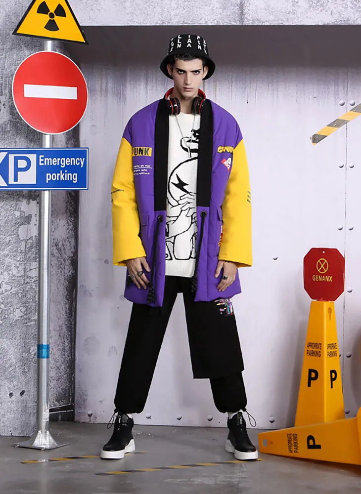 Purple Street Spliced Multi Pockets Padded Coat