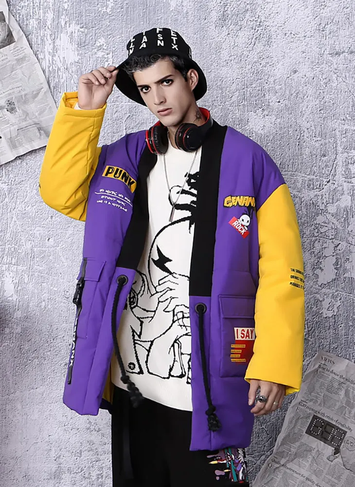 Purple Street Spliced Multi Pockets Padded Coat