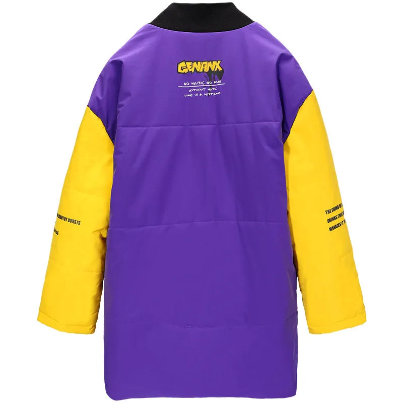 Purple Street Spliced Multi Pockets Padded Coat