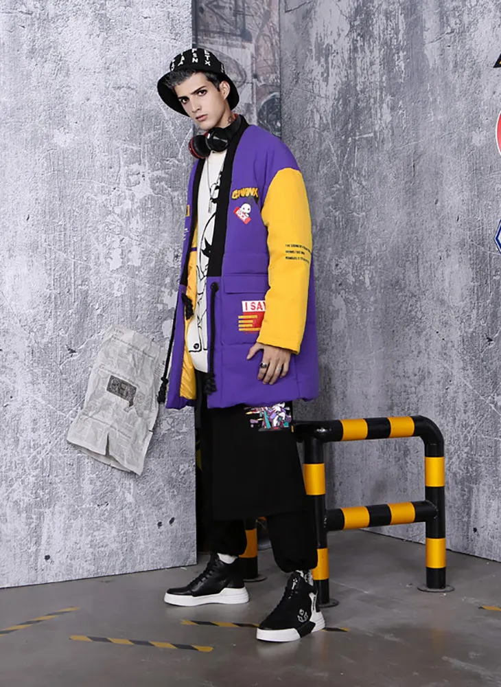 Purple Street Spliced Multi Pockets Padded Coat