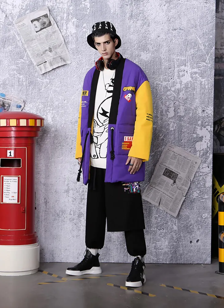 Purple Street Spliced Multi Pockets Padded Coat