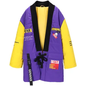 Purple Street Spliced Multi Pockets Padded Coat