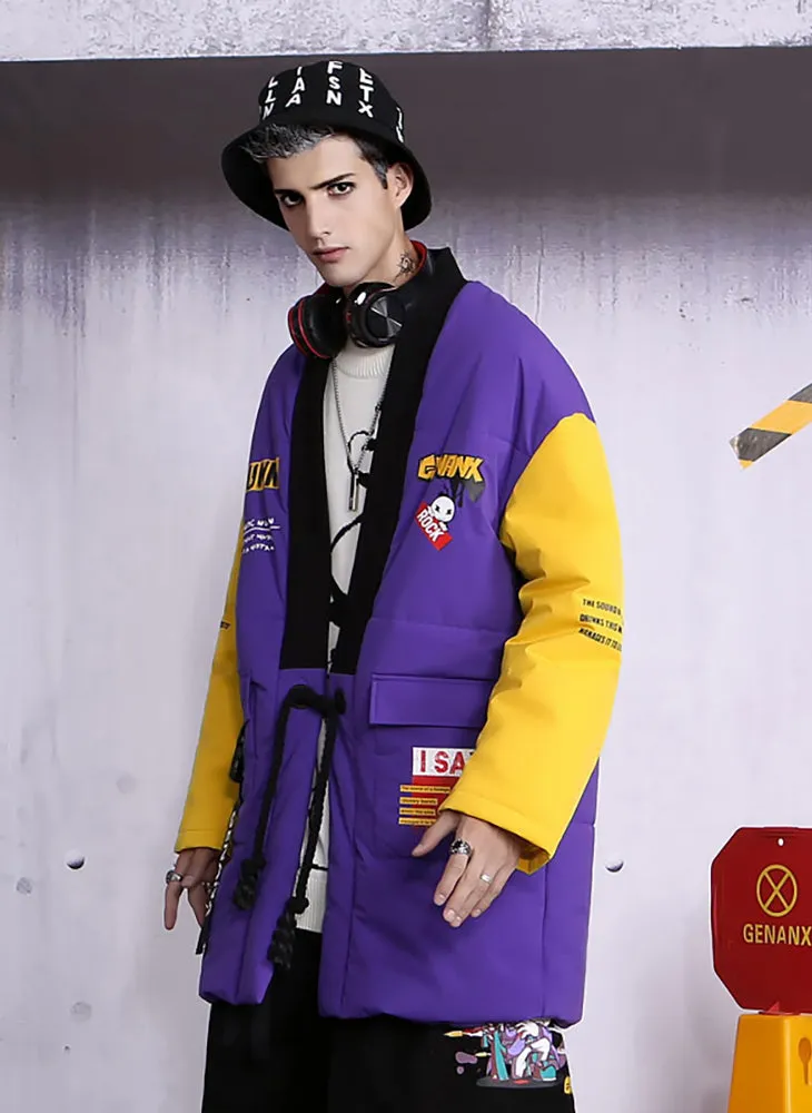 Purple Street Spliced Multi Pockets Padded Coat