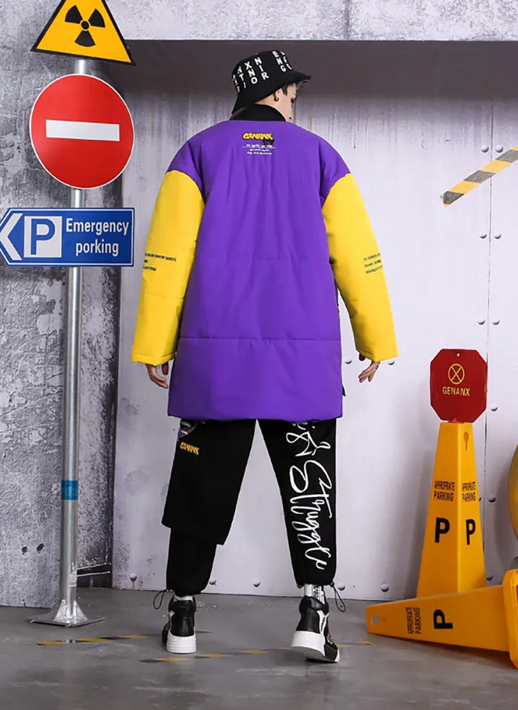 Purple Street Spliced Multi Pockets Padded Coat