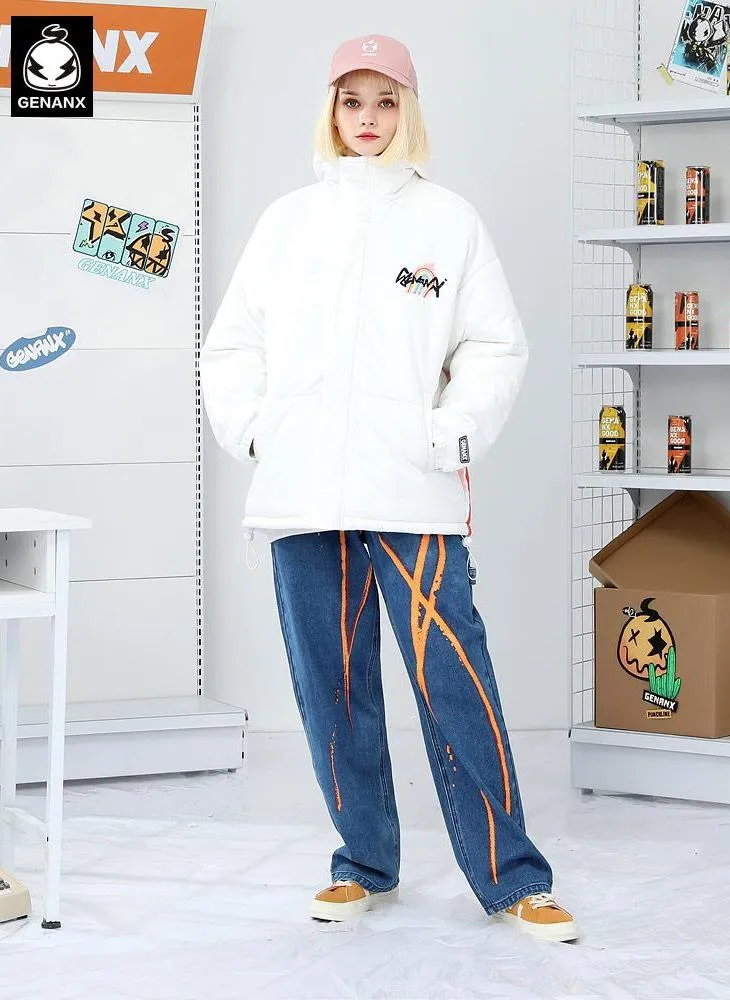 Rainbow Print Stand Collar Padded Coat