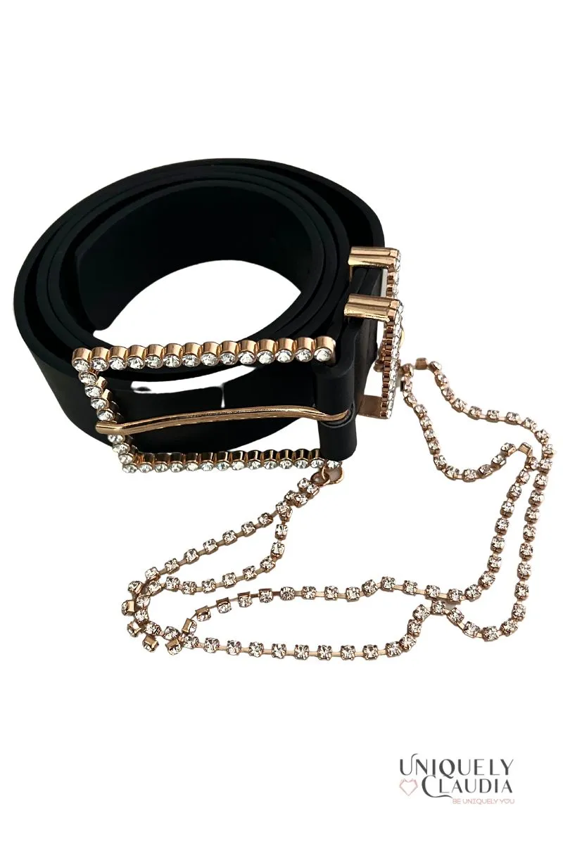 Rectangle Rhinestone Buckle and Chain Fashion Belt