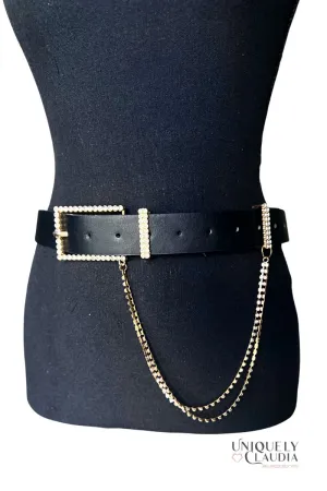 Rectangle Rhinestone Buckle and Chain Fashion Belt