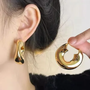 Retro Stainless Steel Chunky C Shape Glossy Gold Plated New Earring