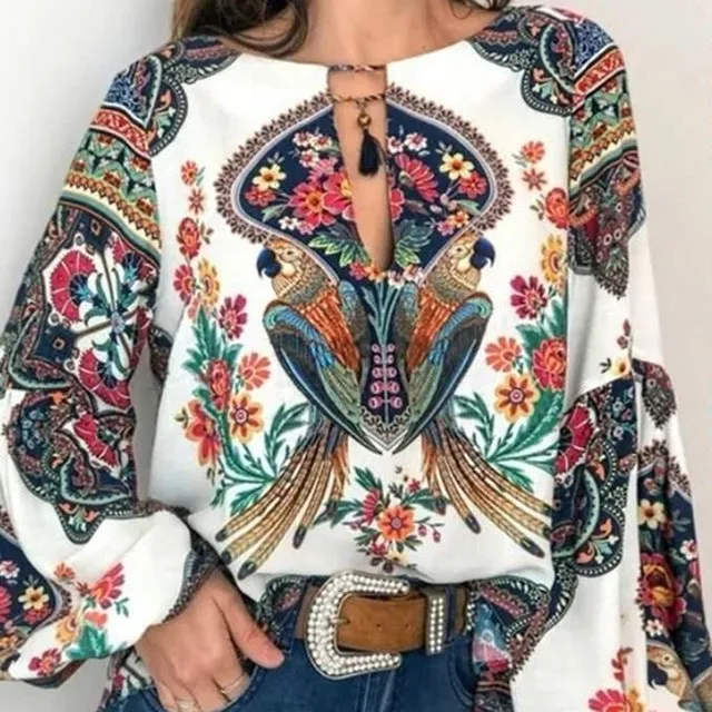 Round neck lantern sleeve shirt