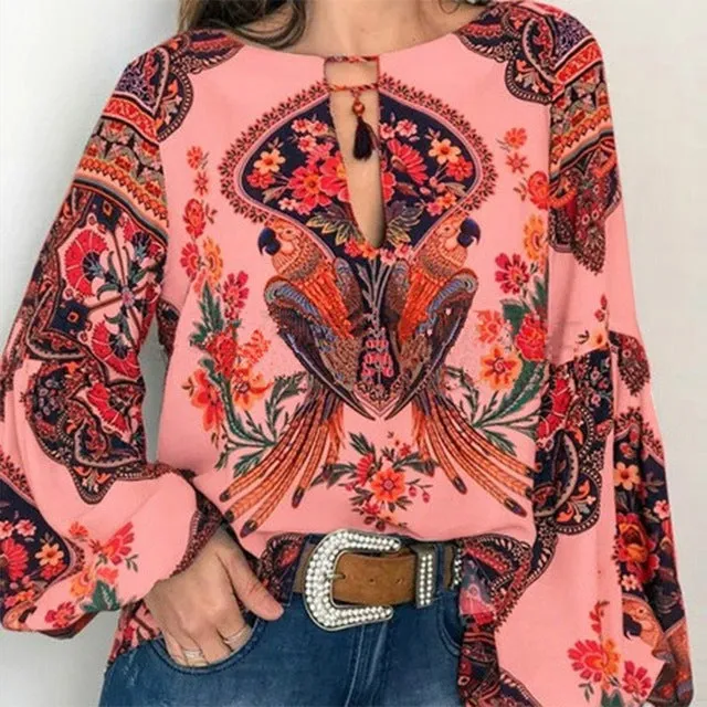 Round neck lantern sleeve shirt