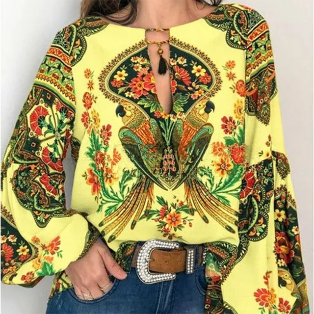 Round neck lantern sleeve shirt