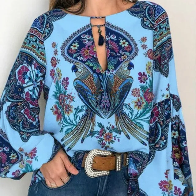 Round neck lantern sleeve shirt