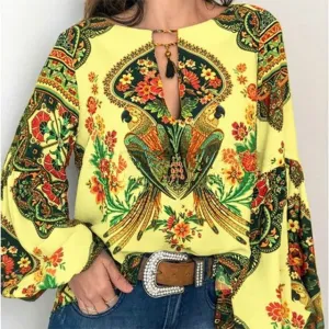 Round neck lantern sleeve shirt
