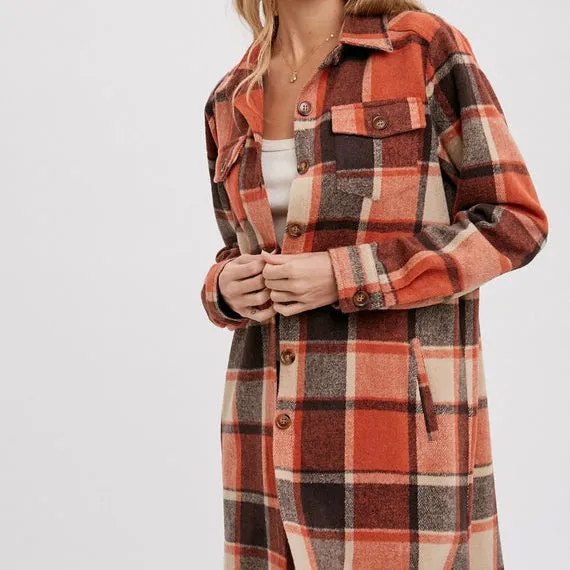 Rust Flannel Longline Shacket