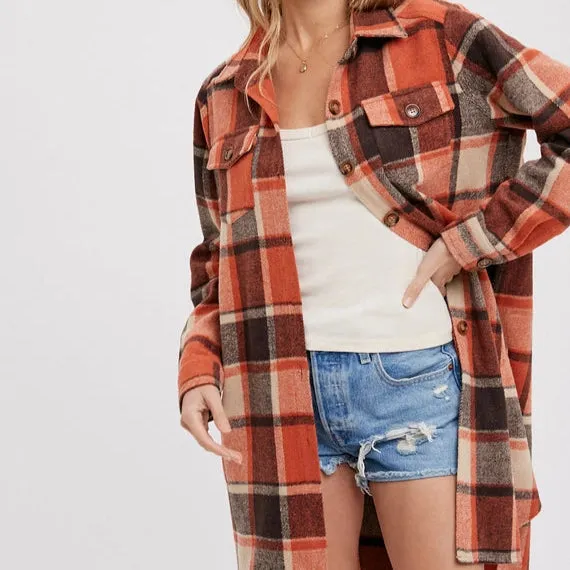 Rust Flannel Longline Shacket