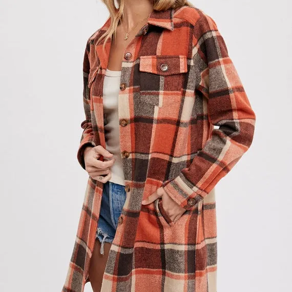 Rust Flannel Longline Shacket